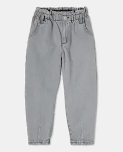 Джинсовые брюки paperbag с завышенной талией и шаровидным кроем для девочки, с сердцем на коленке Kids El Corte Inglés, светло-серый