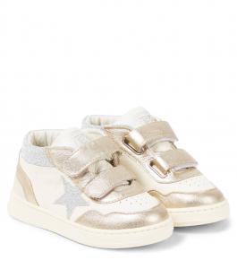 Кроссовки из блестящей кожи June Basket Golden Goose Kids, цвет white/silver/platinum