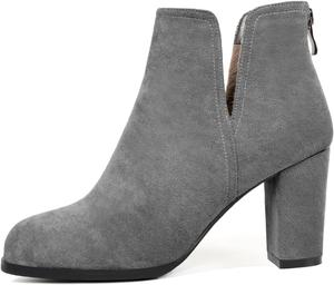 Женские ботильоны Joseywade, высокие ботильоны на толстом каблуке, с круглым носком, короткие ботинки на высоком каблуке с задней молнией и мехом, каблук 3,5 дюйма, Suede Grey