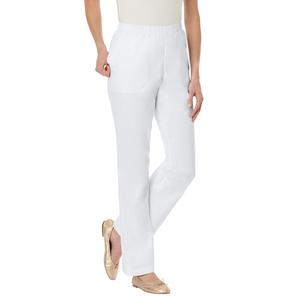 Женщина в женских джинсах Fineline размера плюс Petite Bootcut Fineline Woman Within, белый