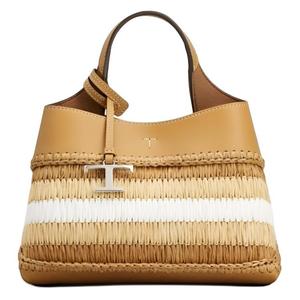 TOD'S Кожаная сумка мини с рафией для женщин Brown & White