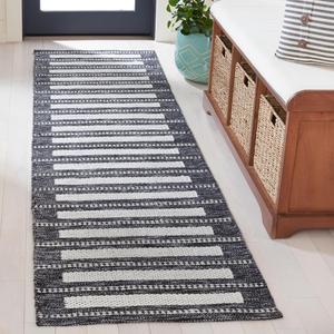 Ковер-дорожка SAFAVIEH, 69 x 244 см, Kilim Collection, Black & Ivory, повседневный дизайн, идеально для помещений с высокой проходимостью: прихожая, ванная и кухня (KLM441Z-28)