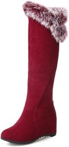 Женские зимние высокие сапоги до колена с меховым воротником, с утеплителем, на скрытой платформе и скрытой танкетке, ботильоны Generic, Red