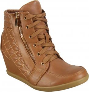 Женские высокие кроссовки TZ 56 с классическим шнуровкой, модные и удобные на танкетке для ходьбы Forever Link, Tan Pu