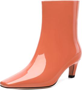 Женские ботильоны с низким каблуком-кошачьей шпилькой, лакированные, с квадратным носком, короткие на пуговицах, элегантные классические модные ботинки осень-зима, каблук 5 см DEMOSHINE, Coral Pink