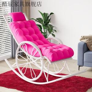 FANCYCHIC Кресло-качалка из ротанга для взрослых с белыми колесами и толстой розовой подушкой, в комплекте коврик