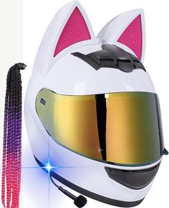 Шлем TBTBZXCV Bluetooth с кошачьими ушками, белый / розовый