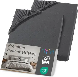 Простыня на резинке DreamScience Premium 140 - комплект из 2 шт., антрацит, 160 x 220 см, для кроватей с пружинным блоком шириной до 32 см - простыня Comfort, 190 г/м², без усадки, без складок, с резинкой NYVI