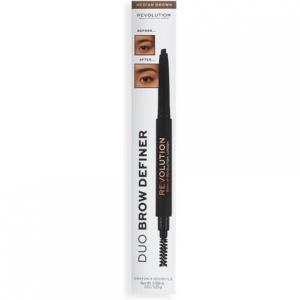 Makeup Revolution Duo Карандаш для определения бровей с кисточкой среднего коричневого цвета