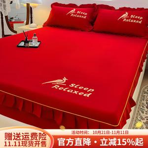 Boyang Простыня на резинке 180х200 см, хлопок, кружевная отделка, цвет Lace Red