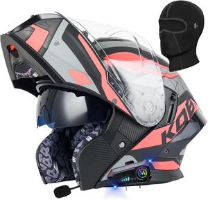 Шлем мотокроссовый Guenzo Bluetooth, черный / коралловый