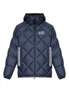 Стеганая куртка с капюшоном ромбовидной стежки Ea7 Emporio Armani, синий
