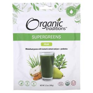 Добавка Organic Traditions Supergreens Pear, 100 г