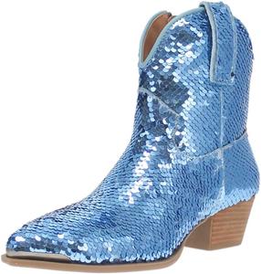Женские ботильоны YDN с закрытым носком, пайетки, на низком грубом каблуке, с боковой молнией, вестерн-стиль, блестящие зимние праздничные туфли, размеры 4-16 US, Blue
