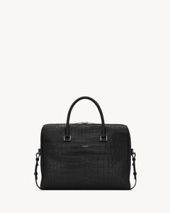 Портфель DUFFLE SAINT LAURENT из матовой кожи с тиснением под крокодила, черный