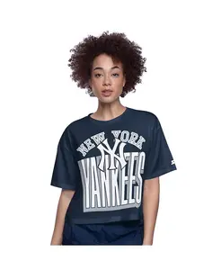 Женская укороченная футболка Navy New York Yankees Play the Ball свободного кроя Starter