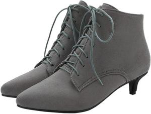 Женские ботильоны Uniquelly на невысоком каблуке с заостренным носком, боковой молнией и бантом, милые и стильные туфли, Grey-01