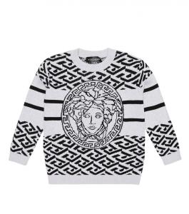 Свитер Medusa Greca из хлопка и шерсти Versace, серый