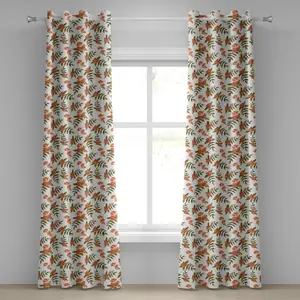 Штора на люверсах Рябина от ABAKUHAUS, рисунок с растительным орнаментом и ягодами в нежно-розовых точках, декоративная, двухпанельная, 280 см x 225 см, цвет: темно-зеленый, бледно-розовый Abakuhaus