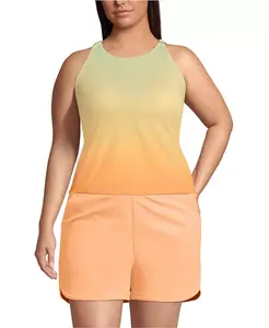 Купальник-топ танкини Plus Size с высоким горлом и ремешками на спине без затяжек Lands' End, оранжевый