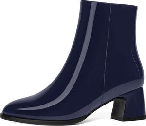 Женские ботильоны MOVINSTEPS с круглым носком, на молнии, свадебные, сексуальные, из лакированной кожи, однотонные, с массивным низким каблуком 2 дюйма, Navy Blue