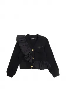 Кардиган на пуговицах с оборками Balmain Kids, черный