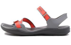 Пляжные сандалии женские Ярко-коралловые/светло-серые Crocs