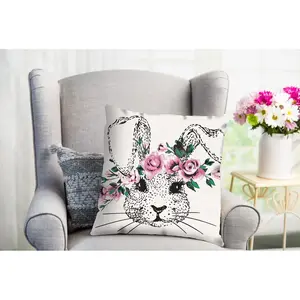 Декоративная подушка Bennet с милым зайчиком Queence, Pink/weiß + bedruckt