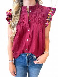 Женский топ на пуговицах с вышивкой и рукавами-крылышками, красный Thml, красный