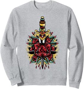 Толстовка в стиле татуировки с кинжалом и игральными костями из Dungeons & Dragons, серая