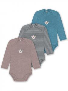 Normani Outdoor Sports Комплект из 3 детских боди из мериносовой шерсти с длинными рукавами, цвет Окленд, синий/серый/розовый