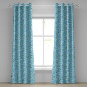 Шторы на окна ABAKUHAUS с люверсами, мультяшный рисунок, волны, подводная жизнь, морские коньки, морские звезды, декоративные двухпанельные шторы, 280 см x 175 см, нежно-голубой, бирюзовый, яичная скорлупа