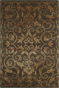 Ковер SAFAVIEH, 61 x 92 см, Tibetan Collection, Green & Gold, ручной вязки Scroll Silk & Wool, идеален для помещений с высокой проходимостью: прихожая, гостиная, спальня (TB417B)