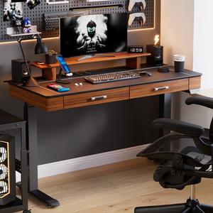 Электрический стол PSEAT с регулируемой высотой, 1.4 м, Saddle Leather + Walnut Wood, для компьютера, офиса, дома