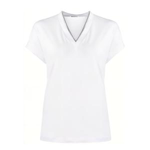 Футболка с декором и v-образным вырезом Brunello Cucinelli, белый