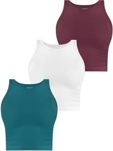 Футболка Janice 3 x Damen crop Top hochgeschlossen Niah, цвет petrol/weiß/burgund