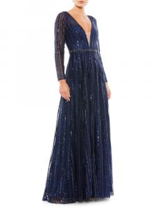 Платье с длинными рукавами и пайетками Mac Duggal, цвет Midnight