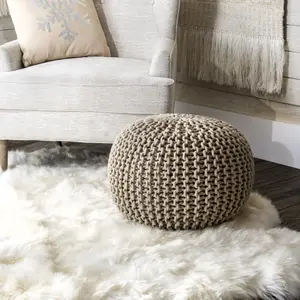 Пуф Bruges Knit Cotton Solid Round Filled Ottoman Pouf nuLOOM, Размер: 36 x 51 x 51 см см, бежевый