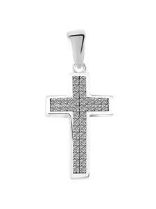 Adeliás Женский крестик-подвеска из серебра 925 пробы с фианитами в серебряной оправе