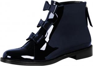 Женские ботильоны FYS с круглым носком, удобные плоские короткие ботинки с бантиками, молния сзади, милые модные обувь на все сезоны, размер 4-16 US, Navy