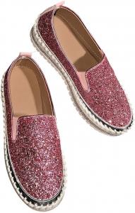 Женские платформенные кроссовки с блестками и стразами, модные удобные слипоны на плоской подошве, лоферы для прогулки, свадьбы и повседневной носки Generic, Pink