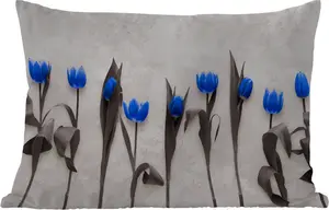 Подушка для улицы - Цветы - Тюльпаны - Синяя - 50 x 30 см - Устойчива к погодным условиям - Подушка для отдыха - Подушка для дивана - Украшение для гостиной MuchoWow