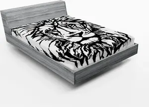 Простыня на резинке ABAKUHAUS Лев, эскиз африканского сафари, животное, король джунглей, дикая природа саванны, 160 x 200 см, цвет: черный, белый, светло-серый Abakuhaus