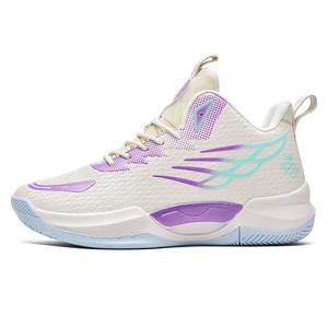 MUSNODO Амортизирующие износостойкие баскетбольные кроссовки мидтоп унисекс бело-бежевые с фиолетовым, цвет Beige Purple