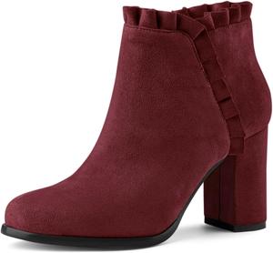 Женские ботильоны Allegra K с оборками и блочным каблуком, Burgundy