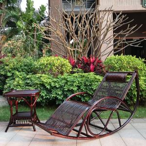 Jiajing Furniture Кресло-качалка из ротанга в новом китайском стиле с винным каркасом и кофейным столиком, комплект: малиновая клетчатая скатерть