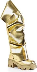 Женские ботинки Liliana с искусственной кожей, с защелкой спереди, драпированной панелью, полной молнией сзади, на высоком каблуке до колена с платформой, Gold