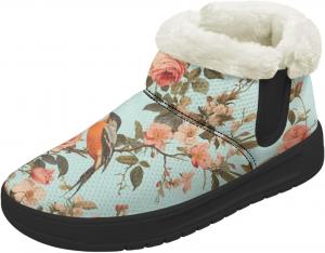 Женские зимние сапоги Forchrinse, модные пушистые ботильоны на меху, удобные, с теплой подкладкой, зимние мини-сапожки, Hummingbird Flower Pattern