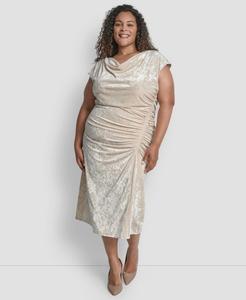 Платье миди большого размера на эластичном шнурке со сборками DKNY, Whitecap