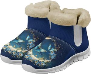 Женские теплые зимние ботильоны с плюшевой фланелевой подкладкой, стелькой из памяти формы и противоскользящей подошвой Glomenade, Blue Moon Butterfly